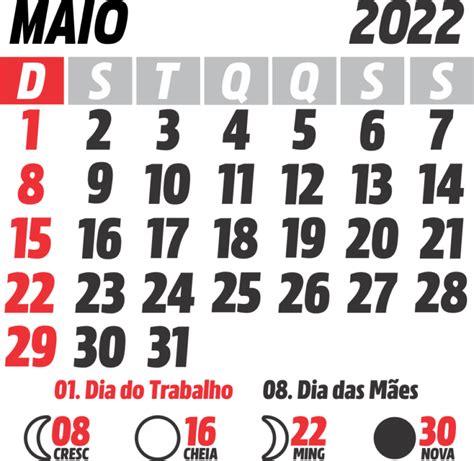 calendario maio 2022